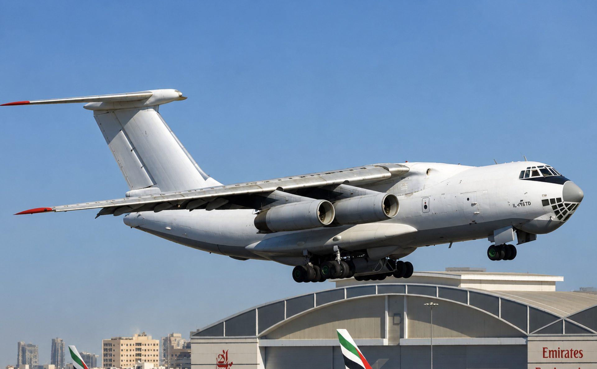 Ilyushin Il-76 heavy transport aircraft during cargo operations.